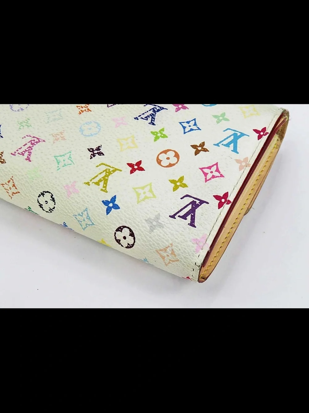 Louis Vuitton Multicolor Monogram White Canvas Wallet with Gold Button
